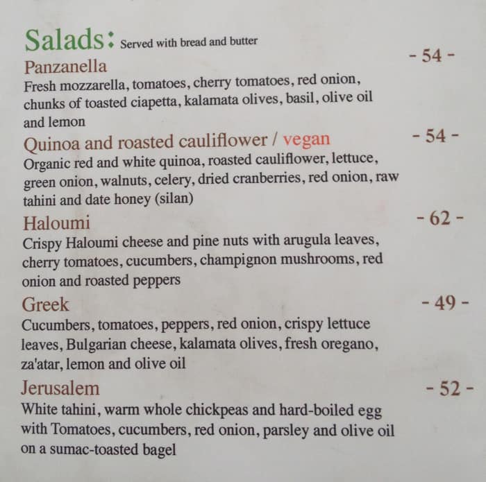 Caffit salad menu