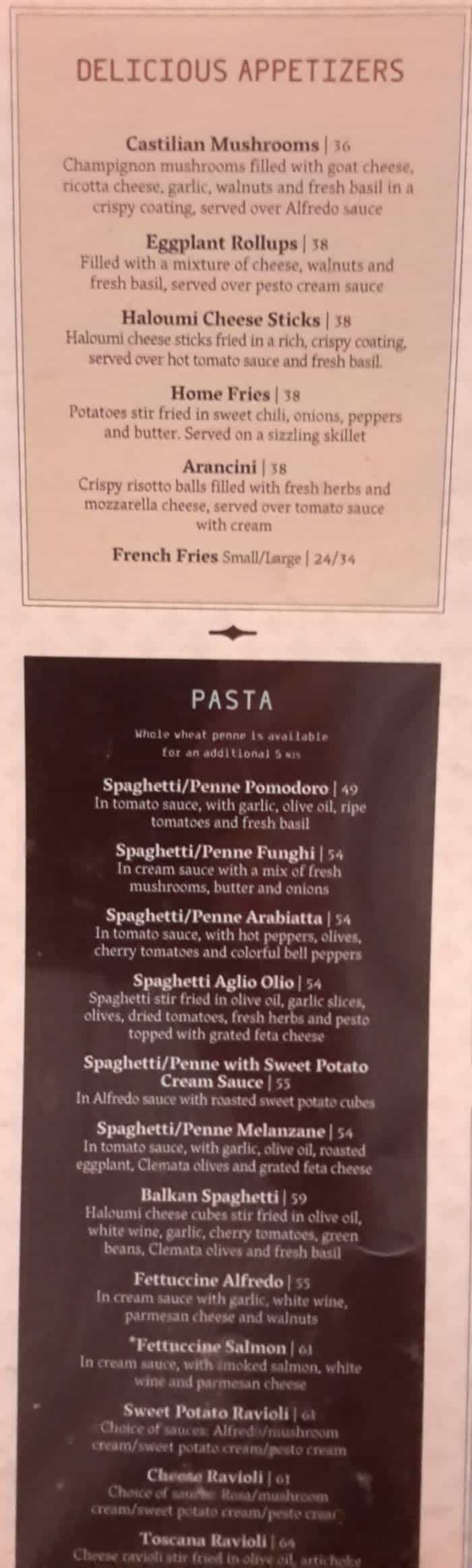 Ricotta menu – appetizers & pasta