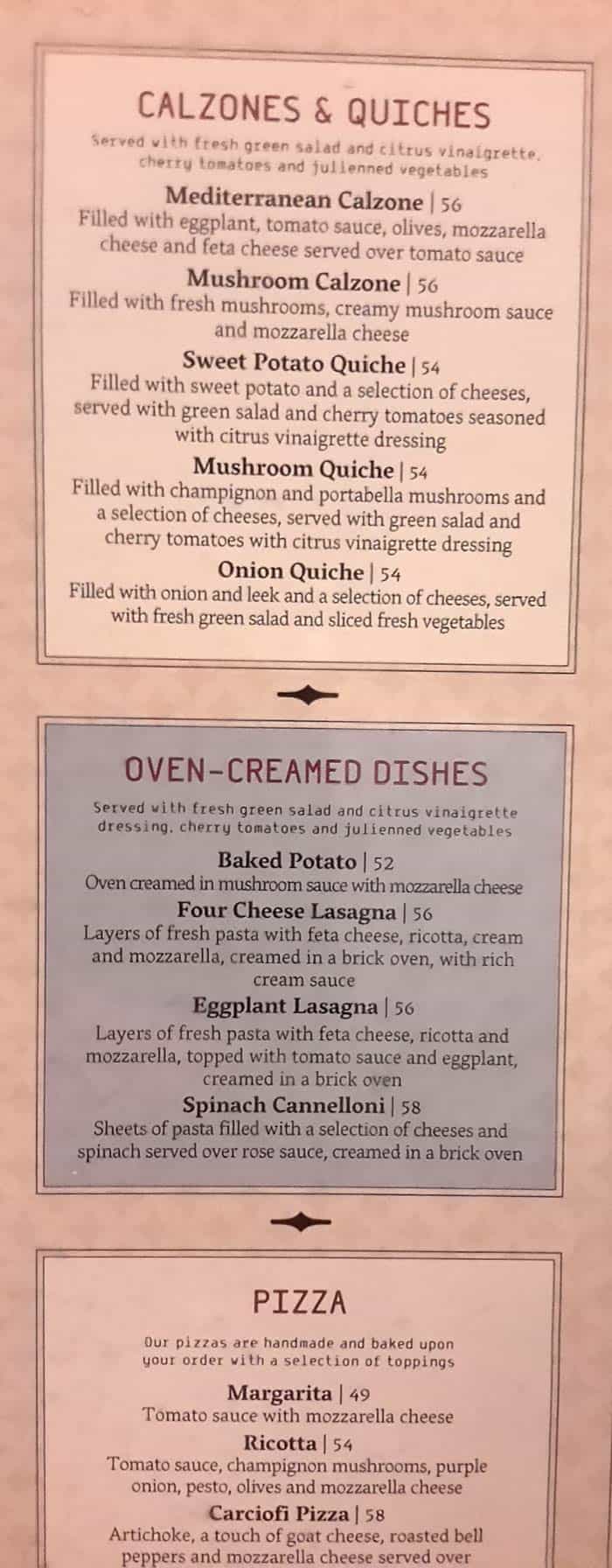 Ricotta's menu - quiches, lasagne & pizza