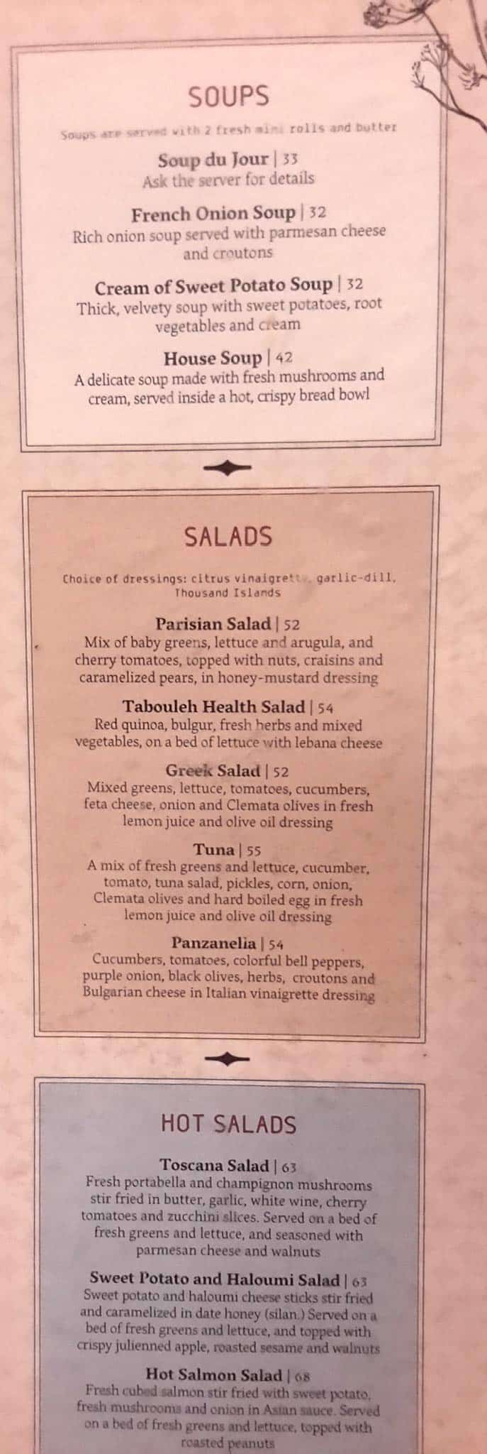 Ricotta's menu - soups, salads and hot salads