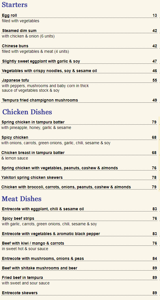 Sheyan's menu